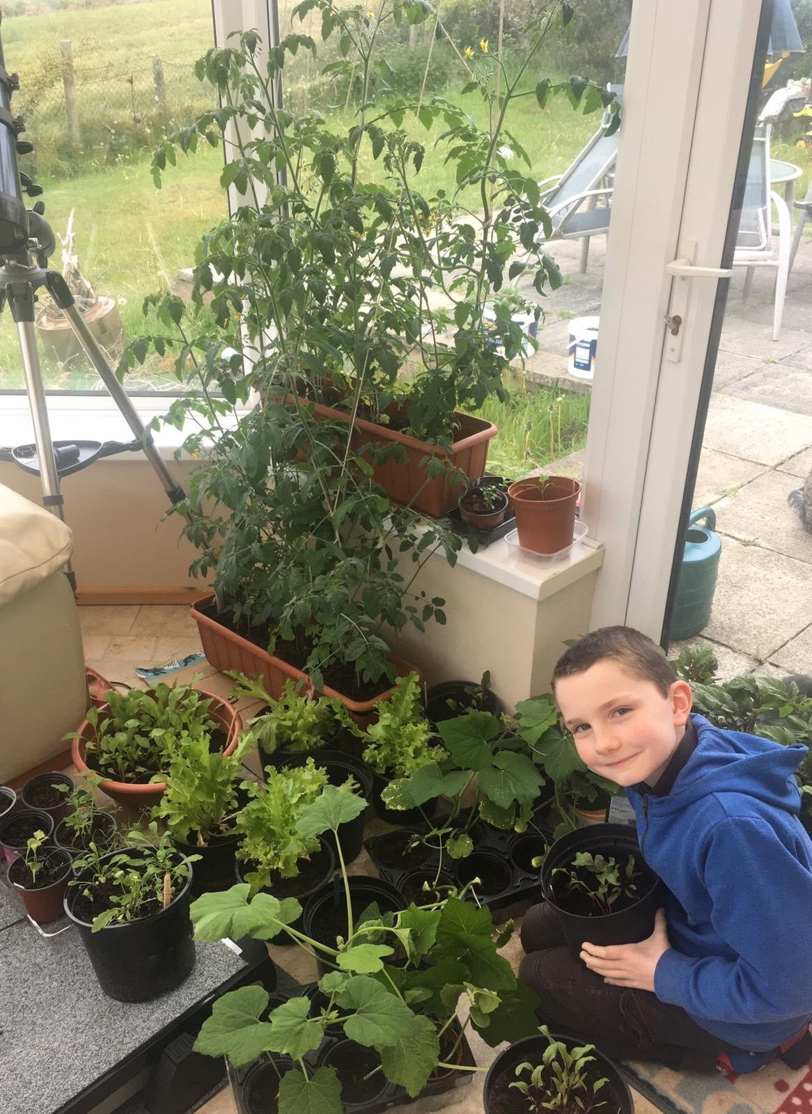 Sinead Kavanagh's 9 year old son enjoying New leaf Compost products during lockdown